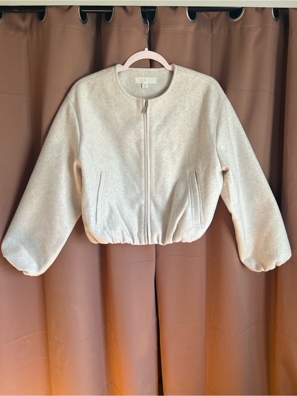Zara Cream Cropped Bomber Jacket